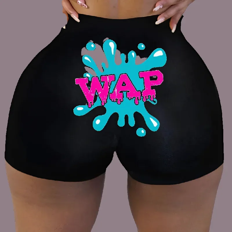 Sexy Women Shorts Womens Summer Clothing Candy Snack Wap Graphic High Waist Biker Booty Shorts Wholesale Cheap Stuff