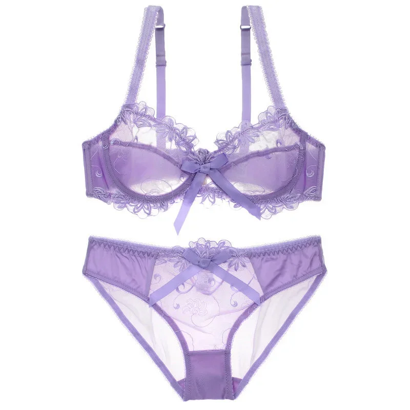 Sonia Unlined Transparent Underwired Bra Set (Lilac)