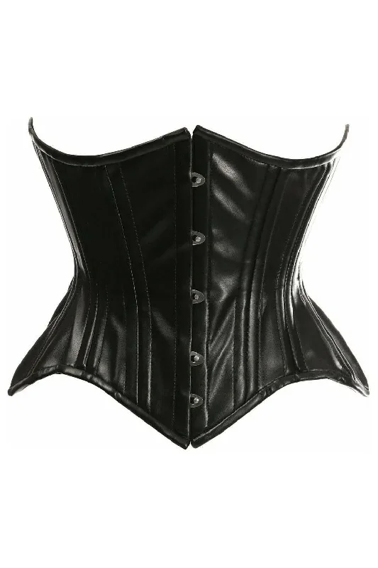 Top Drawer Black Faux Leather Double Steel Boned Curvy Cut Waist Cincher Corset