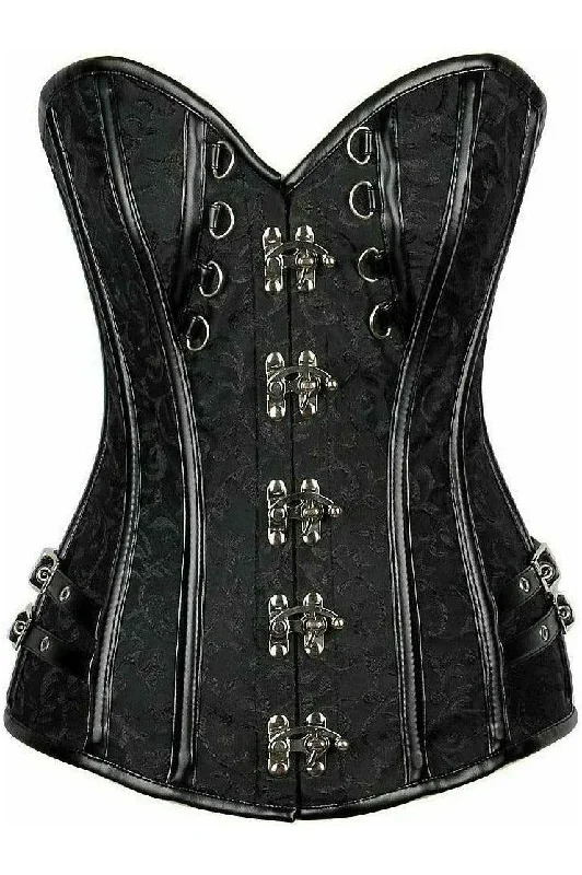 Top Drawer Brocade & Faux Leather Steel Boned Corset