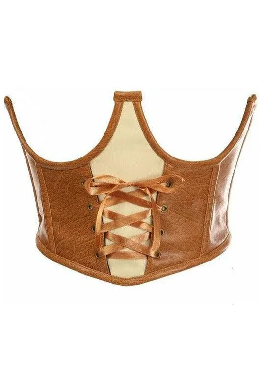 Top Drawer Faux Leather Steel Boned Lace-Up Open Cup Waist Cincher