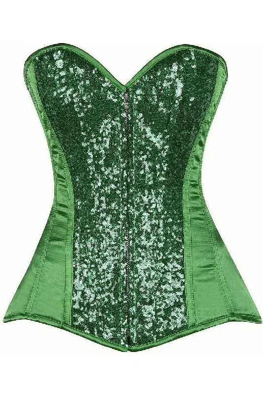 Top Drawer Green Sequin Steel Boned Corset