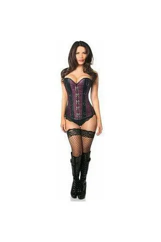 top-drawer-plum-brocade-faux-leather-steel-boned-corset