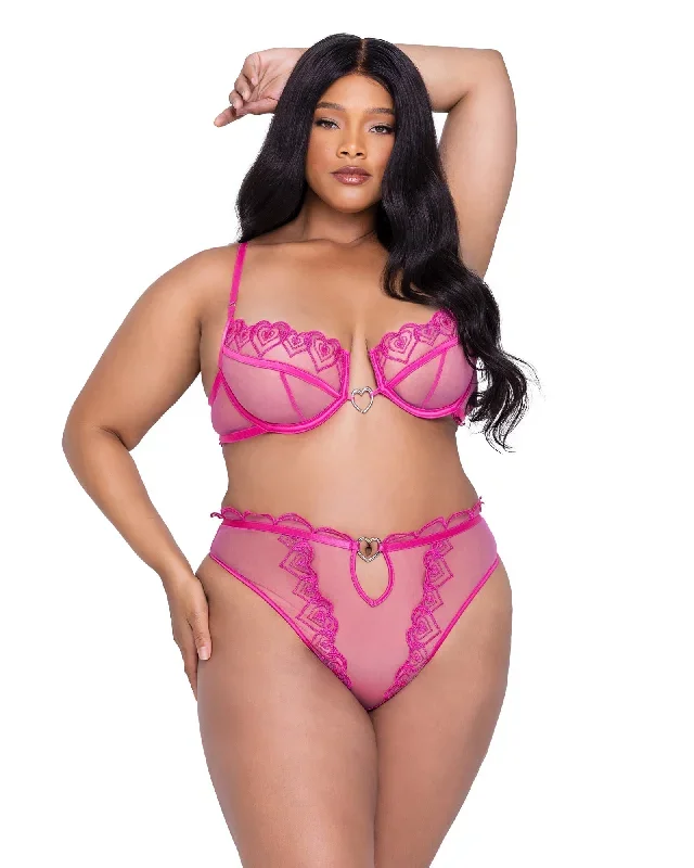 Valentines Bubblegum Heart Bra Set Pink Plus Size