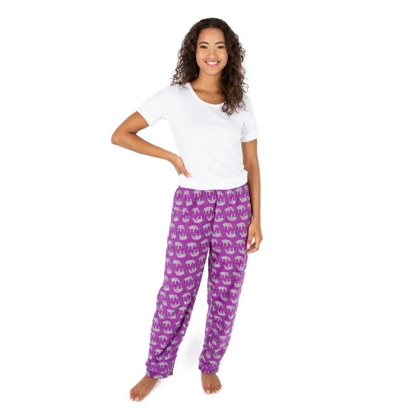 Womens Fleece Pajama Pants Purple Elephant